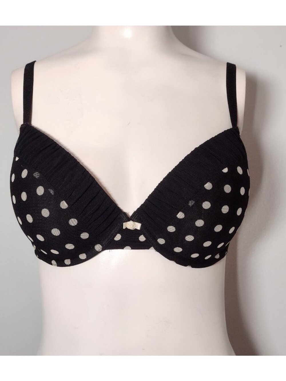 Gilligan & O'Malley Padded Mesh Underwire Bra 36C Polkadot Adj Dark Coquette